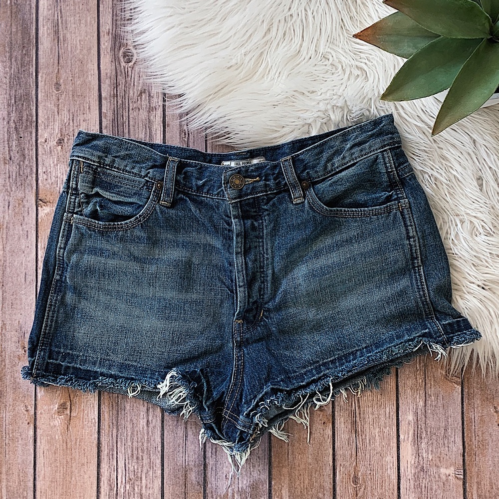 FREE PEOPLE Denim Button Fly Shorts